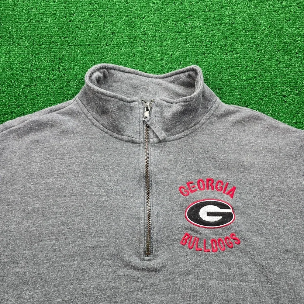 Georgia Bulldogs Quarter-Zip Fleece Pullover Sweater Mens Large NCAA Logo‎ Gray